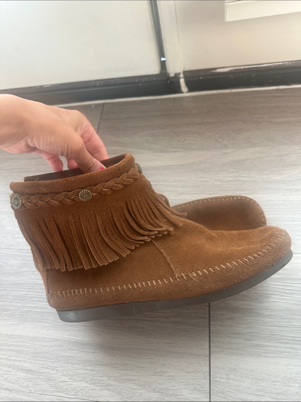 Minnetonka Brown Fringe Suede Ankle Boots